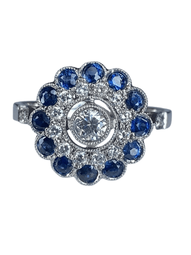 Bague 57 Bague fleur Art déco en or 18 ct, diamants et saphirs 58 Facettes AB45