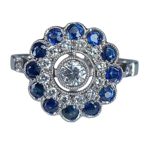 Bague 57 Bague fleur Art déco en or 18 ct, diamants et saphirs 58 Facettes AB45