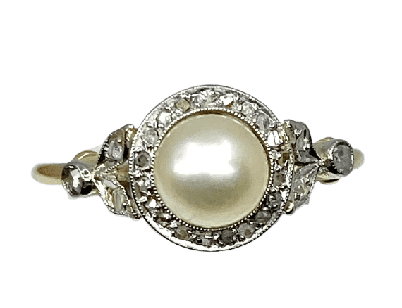 Bague 58 Bague en or jaune 18 carats avec perle et diamants 58 Facettes AB84