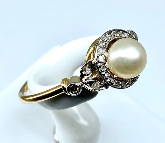 Bague 58 Bague en or jaune 18 carats avec perle et diamants 58 Facettes AB84