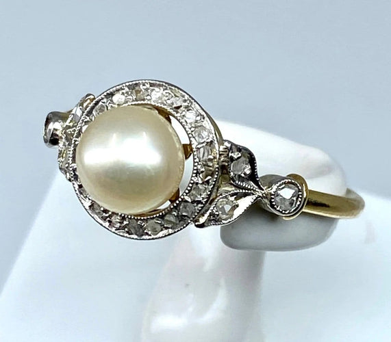 Bague 58 Bague en or jaune 18 carats avec perle et diamants 58 Facettes AB84