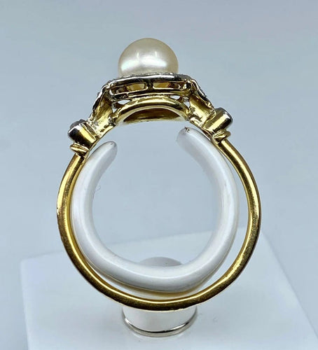 Bague 58 Bague en or jaune 18 carats avec perle et diamants 58 Facettes AB84