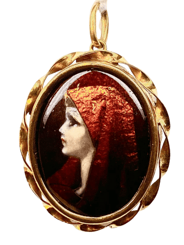Pendentif Broche pendentif en or jaune 18 carats avec émail de Limoges 58 Facettes AB194