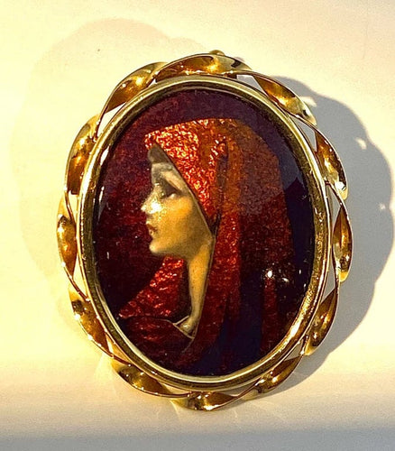 Pendentif Broche pendentif en or jaune 18 carats avec émail de Limoges 58 Facettes AB194