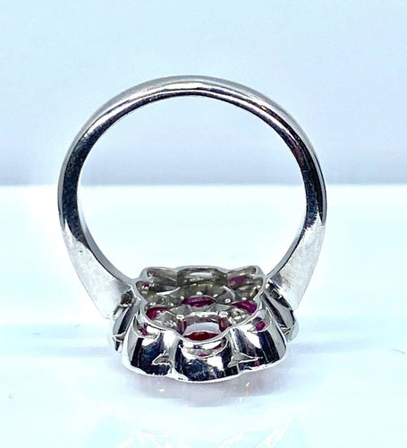 Bague 51 Bague marguerite en or blanc 18 carats rubis et diamants 58 Facettes AB218