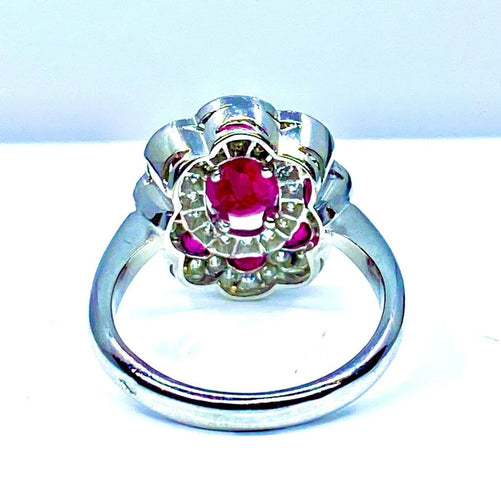 Bague 51 Bague marguerite en or blanc 18 carats rubis et diamants 58 Facettes AB218