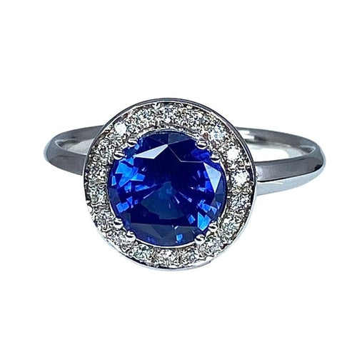 Bague 53 Bague marguerite - Bague en or blanc 18 carats saphir et diamants 58 Facettes AB222