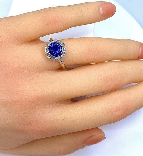 Bague 53 Bague marguerite - Bague en or blanc 18 carats saphir et diamants 58 Facettes AB222