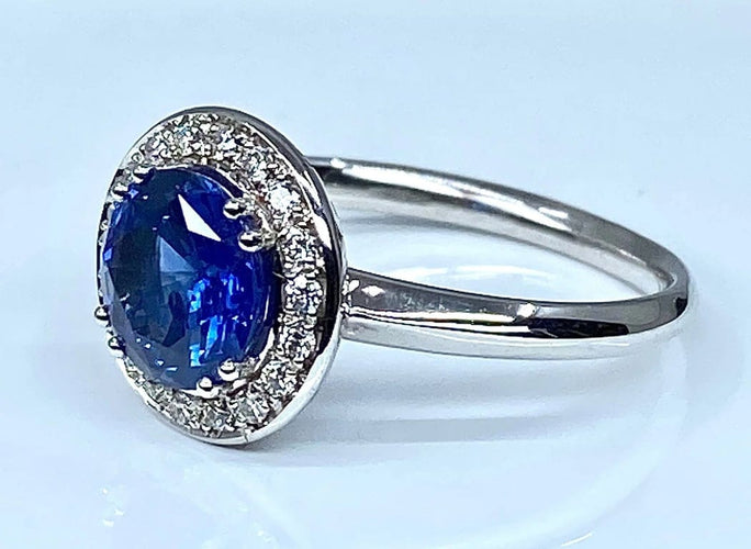 Bague 53 Bague marguerite - Bague en or blanc 18 carats saphir et diamants 58 Facettes AB222