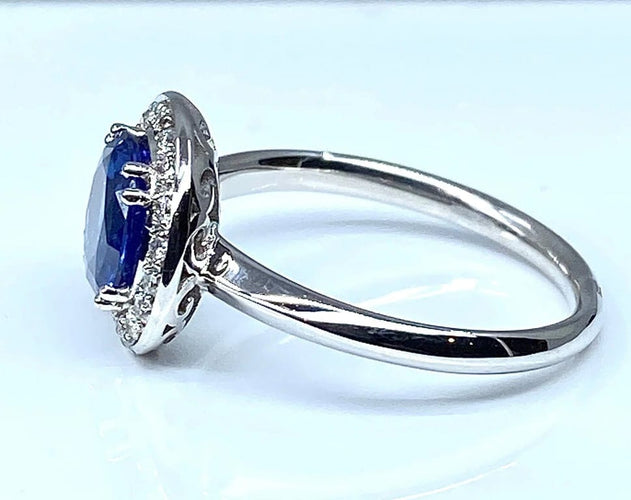 Bague 53 Bague marguerite - Bague en or blanc 18 carats saphir et diamants 58 Facettes AB222