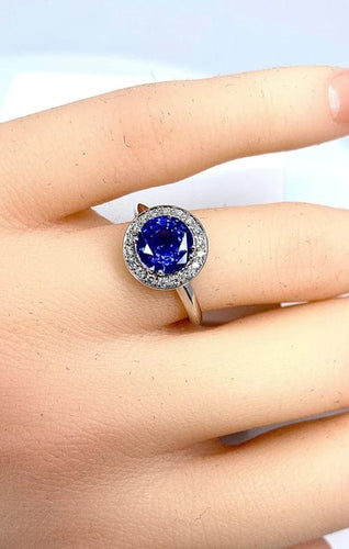 Bague 53 Bague marguerite - Bague en or blanc 18 carats saphir et diamants 58 Facettes AB222