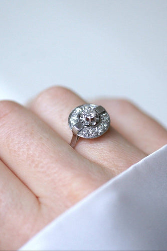 Bague 55.5 Art déco - Bague cible diamant en or blanc et platine 58 Facettes