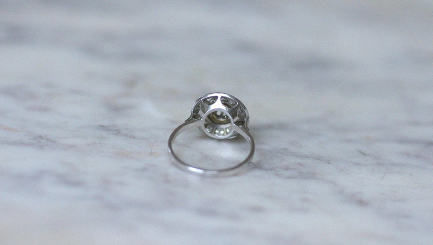 Bague 55.5 Art déco - Bague cible diamant en or blanc et platine 58 Facettes