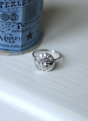 Bague 55.5 Art déco - Bague cible diamant en or blanc et platine 58 Facettes