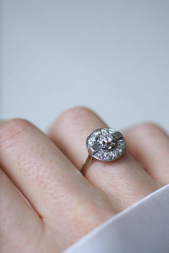 Bague 55.5 Art déco - Bague cible diamant en or blanc et platine 58 Facettes