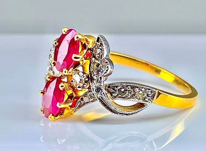 Bague 51 Bague en or jaune 18 carats et platine avec rubis et diamants 58 Facettes AB313