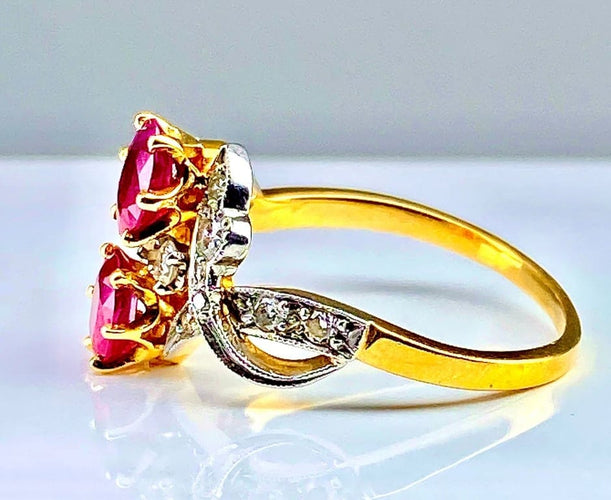 Bague 51 Bague en or jaune 18 carats et platine avec rubis et diamants 58 Facettes AB313