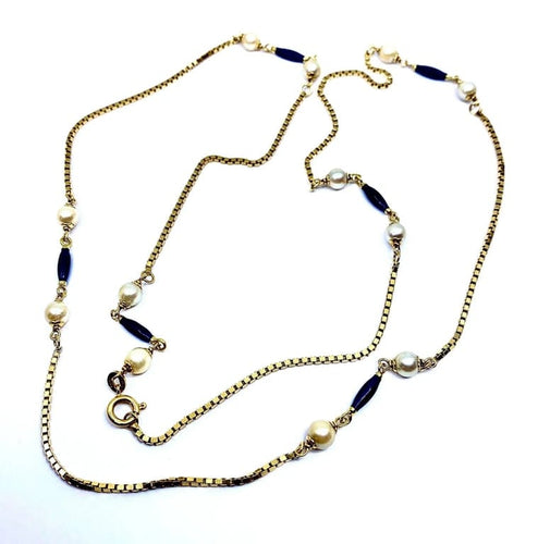 Collier Collier chaîne en or jaune 18 carats, perles et émail bleu 58 Facettes AB377
