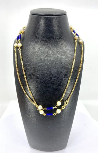 Collier Collier chaîne en or jaune 18 carats, perles et émail bleu 58 Facettes AB377