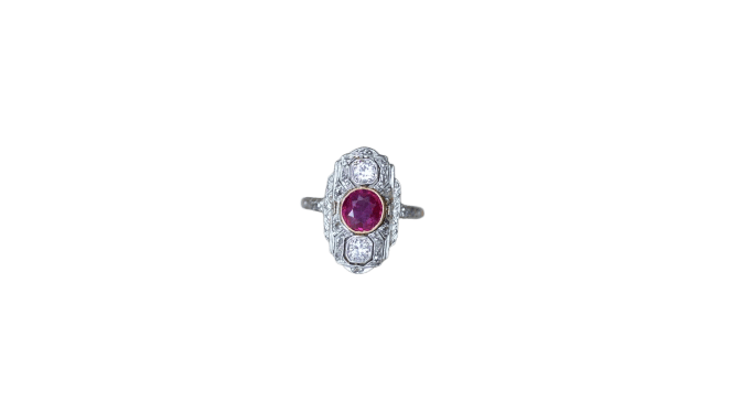 Bague 53 Art Déco - Bague marquise rubis birman et diamants 58 Facettes