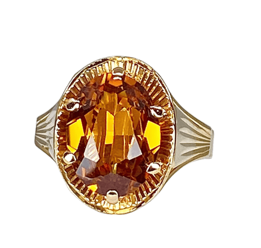 Bague 55 Bague style Art déco en or rose 18 carats avec citrine 58 Facettes AB380