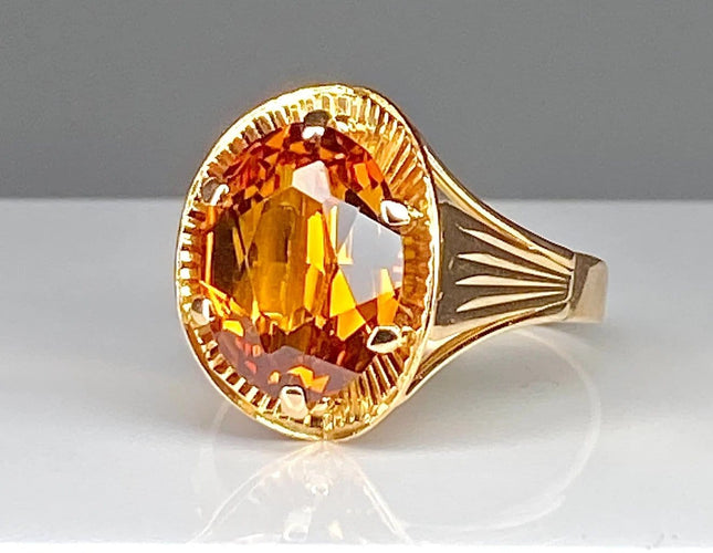 Bague 55 Bague style Art déco en or rose 18 carats avec citrine 58 Facettes AB380