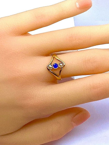 Bague 54 Bague en or jaune 18 carats avec perles et pierre bleue 58 Facettes AB427