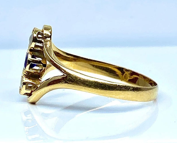 Bague 54 Bague en or jaune 18 carats avec perles et pierre bleue 58 Facettes AB427