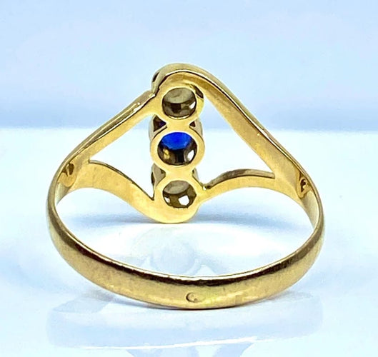 Bague 54 Bague en or jaune 18 carats avec perles et pierre bleue 58 Facettes AB427