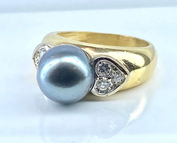 Bague 52 Bague en or jaune 18 carats avec perle de Tahiti et diamants 58 Facettes AB444