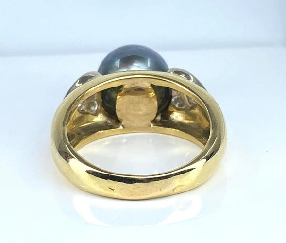Bague 52 Bague en or jaune 18 carats avec perle de Tahiti et diamants 58 Facettes AB444