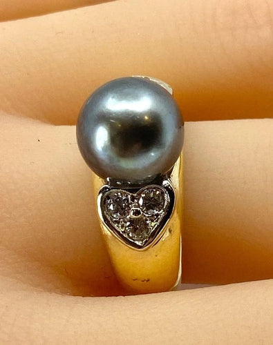 Bague 52 Bague en or jaune 18 carats avec perle de Tahiti et diamants 58 Facettes AB444