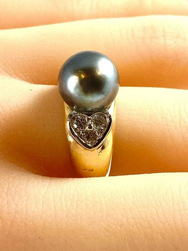 Bague 52 Bague en or jaune 18 carats avec perle de Tahiti et diamants 58 Facettes AB444