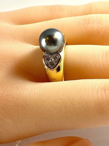 Bague 52 Bague en or jaune 18 carats avec perle de Tahiti et diamants 58 Facettes AB444