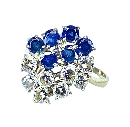 Bague 53 Bague bouquet en or blanc 18 carats, saphirs et diamants 58 Facettes AB455 bis