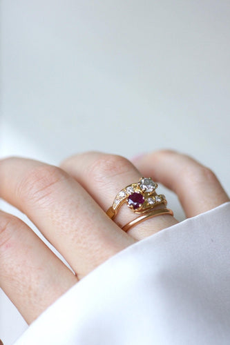 Bague 58 Bague Toi et Moi - Rubis et diamants en or jaune 58 Facettes