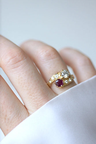 Bague 58 Bague Toi et Moi - Rubis et diamants en or jaune 58 Facettes