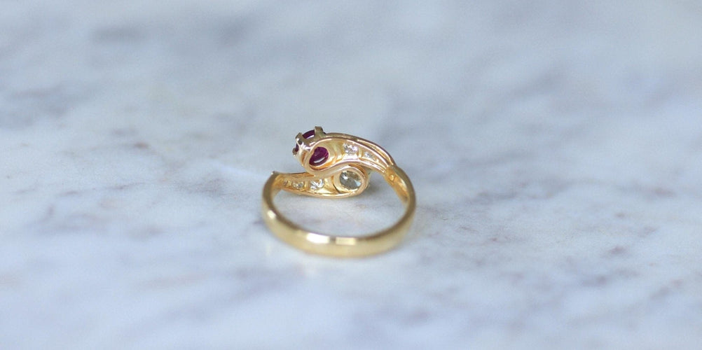 Bague 58 Bague Toi et Moi - Rubis et diamants en or jaune 58 Facettes