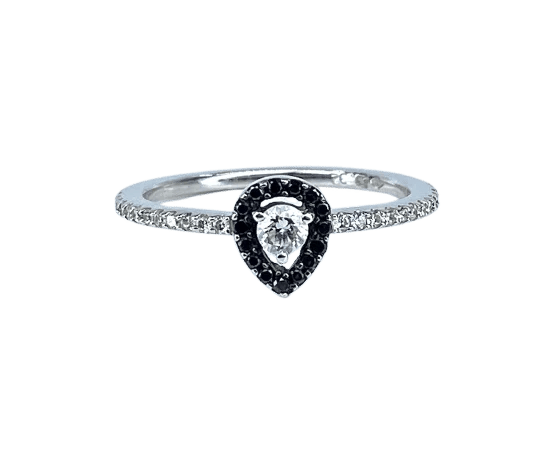 Bague 52.5 Bague solitaire en or blanc avec diamants blancs et noirs 58 Facettes AB509
