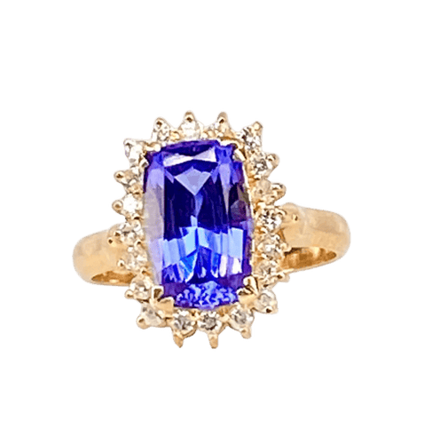 Bague 53 Bague en or jaune 18 carats tanzanite 3,50 ct et diamants 58 Facettes AB527