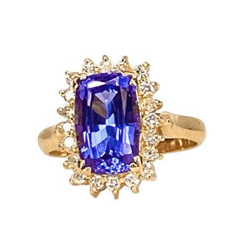 Bague 53 Bague en or jaune 18 carats tanzanite 3,50 ct et diamants 58 Facettes AB527