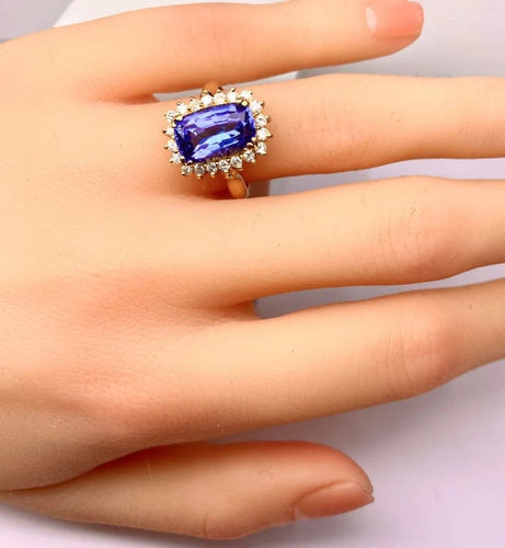 Bague 53 Bague en or jaune 18 carats tanzanite 3,50 ct et diamants 58 Facettes AB527