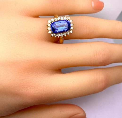 Bague 53 Bague en or jaune 18 carats tanzanite 3,50 ct et diamants 58 Facettes AB527
