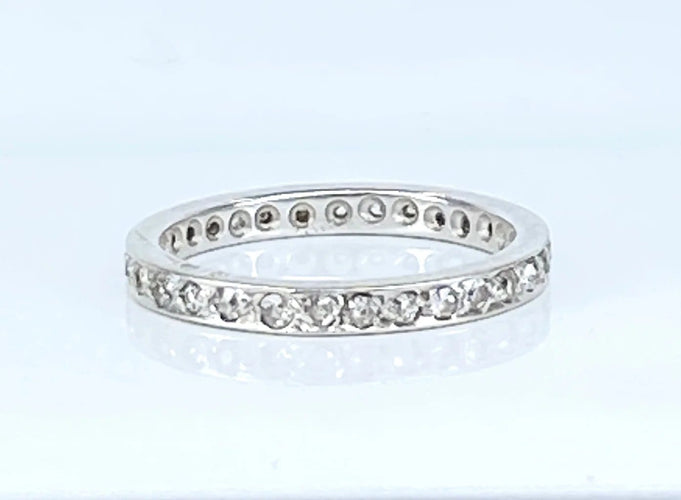 Bague 51 Alliance en or blanc 18 carats et diamants taille ancienne 58 Facettes AB533