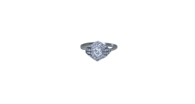 Bague 60 Art Déco - Bague hexagonale en platine et diamants 58 Facettes