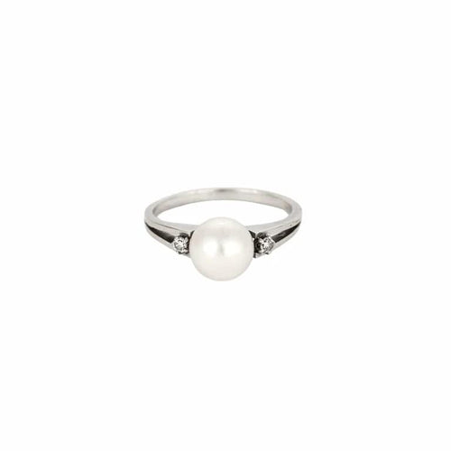Bague 50 Bague en or blanc 18 carats avec perle de culture et diamants 58 Facettes