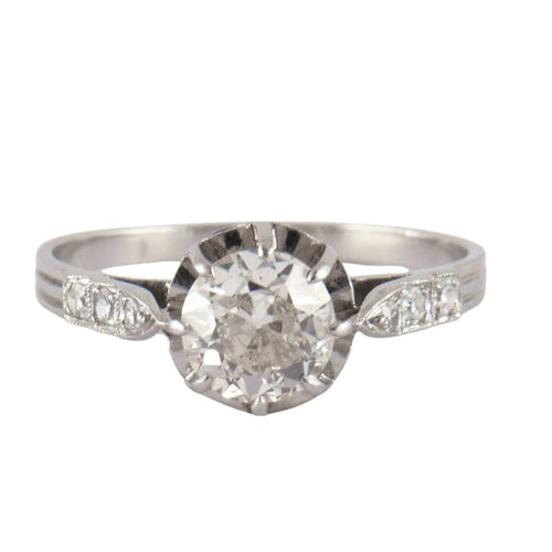 Bague 55 Solitaire - Bague en platine avec diamants taille ancienne 58 Facettes