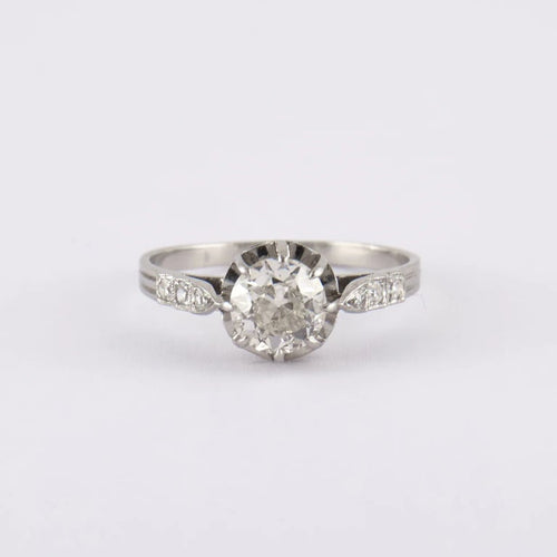 Bague 55 Solitaire - Bague en platine avec diamants taille ancienne 58 Facettes