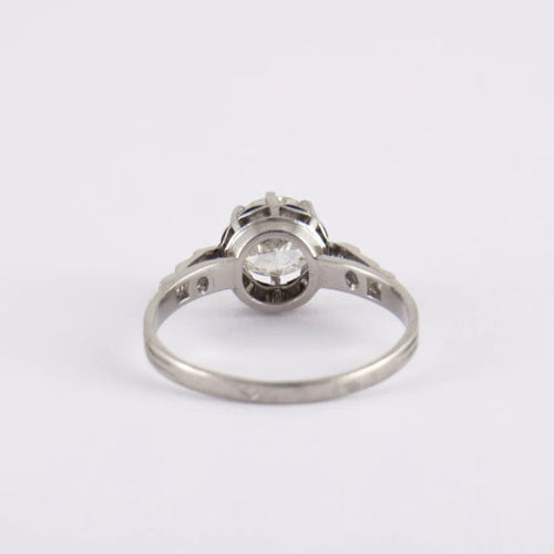 Bague 55 Solitaire - Bague en platine avec diamants taille ancienne 58 Facettes