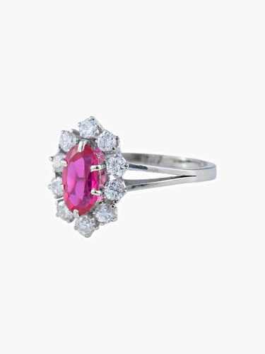 Bague 55 Bague marquise en or blanc 750 au rubis synthétique et diamants 58 Facettes